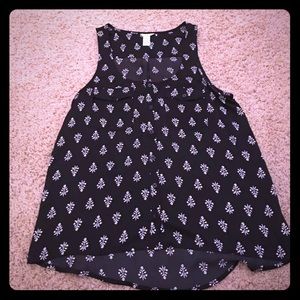 black and white floral tank